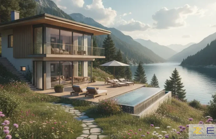 خرید خانه دوم ویلایی مدرن با استخر و منظره کوه و دریاچه