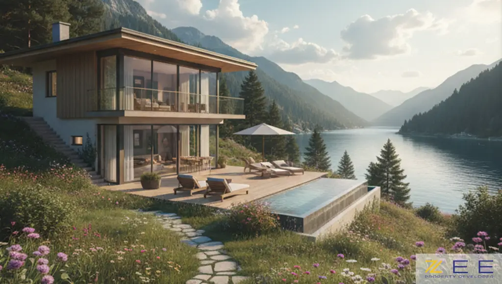 خرید خانه دوم ویلایی مدرن با استخر و منظره کوه و دریاچه