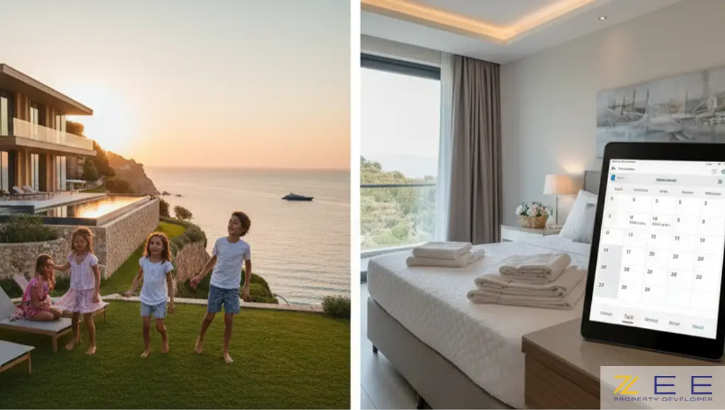 خانواده‌ای در حال لذت بردن از تعطیلات در ویلای خود