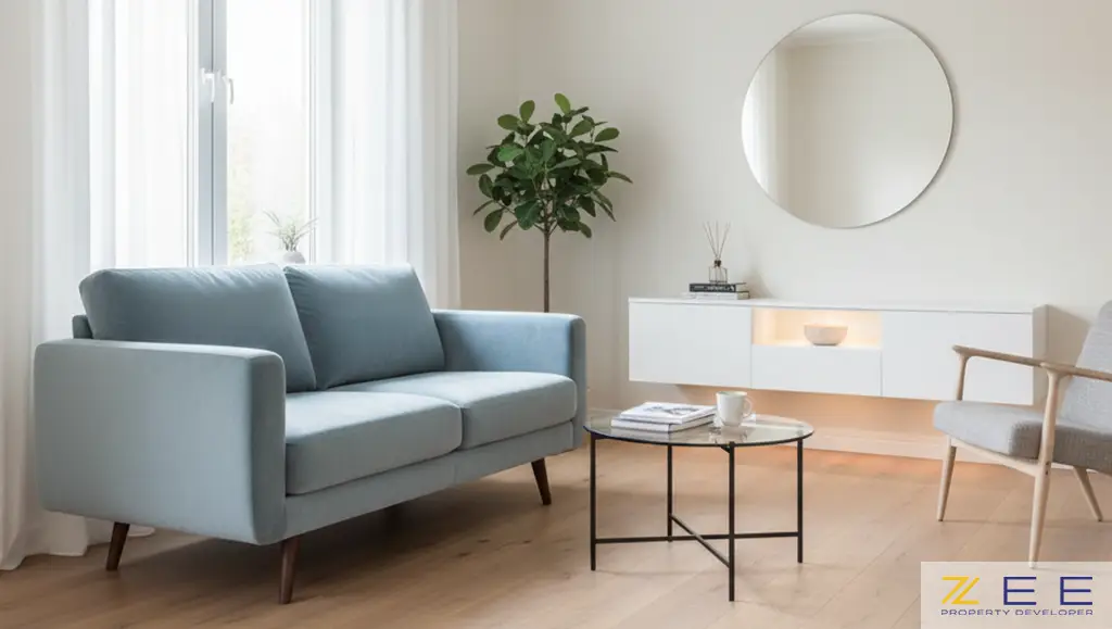 اتاق نشیمن مدرن با مبلمان سبک و پایه‌دار