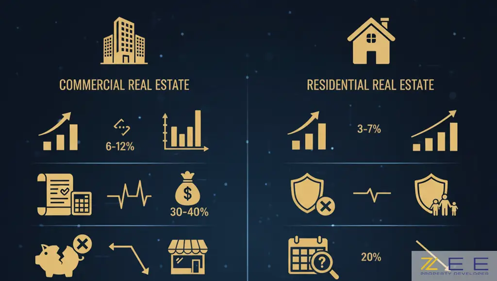 مقایسه املاک تجاری و مسکونی؛ نمودارهای مقایسهای برای بازدهی و ریسک