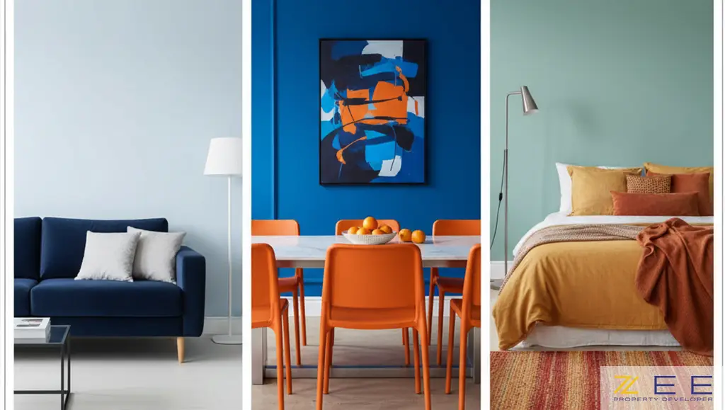 نمایش سه نوع کنتراست رنگی: تیره/روشن، مکمل و گرم/سرد