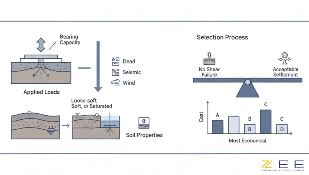 طراحی فونداسیون شامل بارهای وارده، خواص خاک و فرآیند انتخاب اقتصادیترین پی