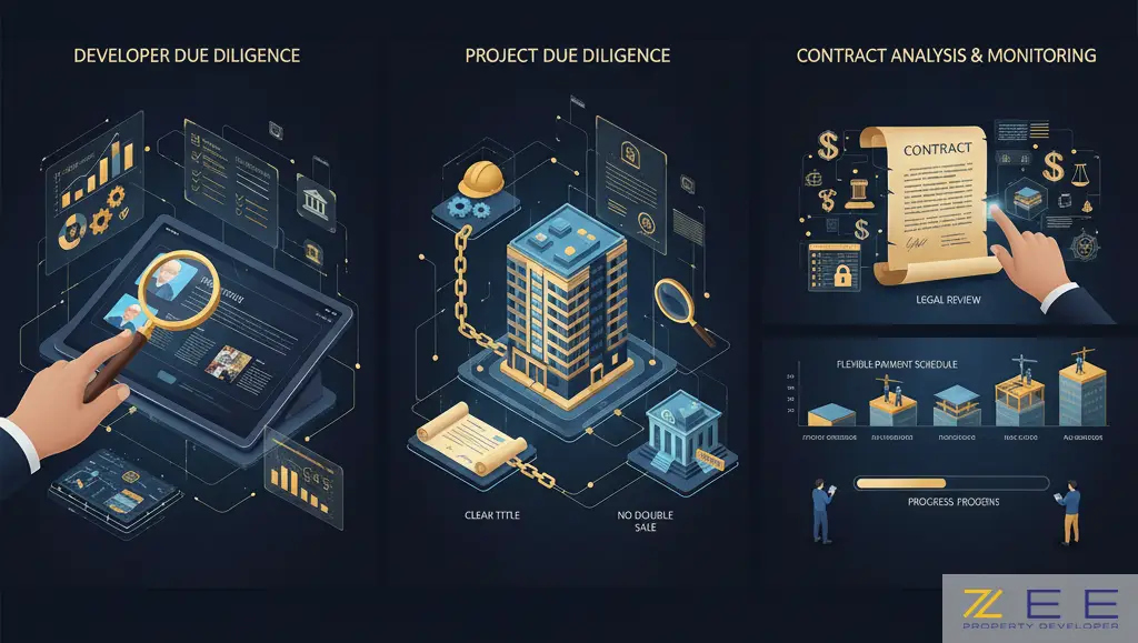 اعتبارسنجی سازنده، بررسی اسناد پروژه، تحلیل حقوقی قرارداد، و نظارت مستمر
