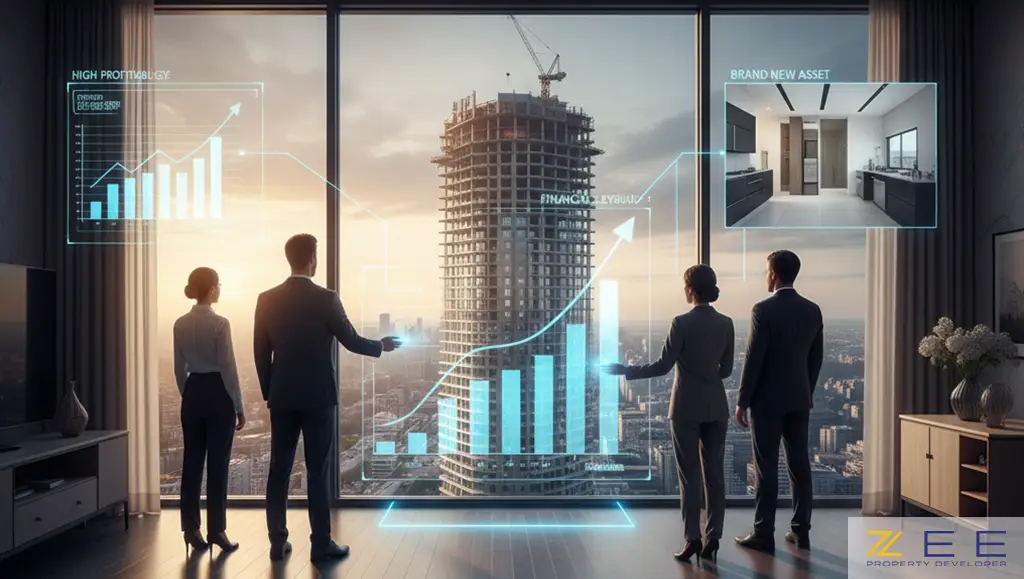 نمودار مقایسه ریسک و بازده در مراحل مختلف پروژه ساختمانی از گودبرداری تا تکمیل