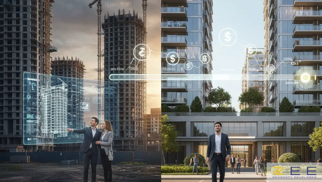 تصویری از پروژهای در حال ساخت و واحد تکمیل شده