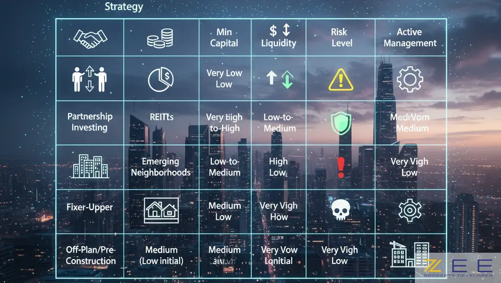 جدولی شناور با اطلاعات استراتژیهای مختلف سرمایهگذاری در املاک