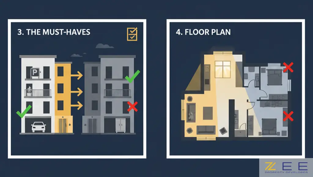 امکانات ضروری (پارکینگ، آسانسور، انباری، بالکن) برای انتخاب ملک خوشفروش