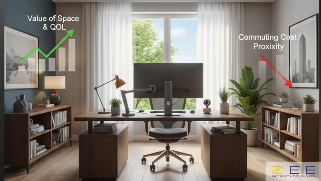 یک دفتر کار خانگی (هومآفیس) مدرن که در آن ارزش فضای شخصی و کیفیت زندگی از هزینههای رفتوآمد پیشی گرفته