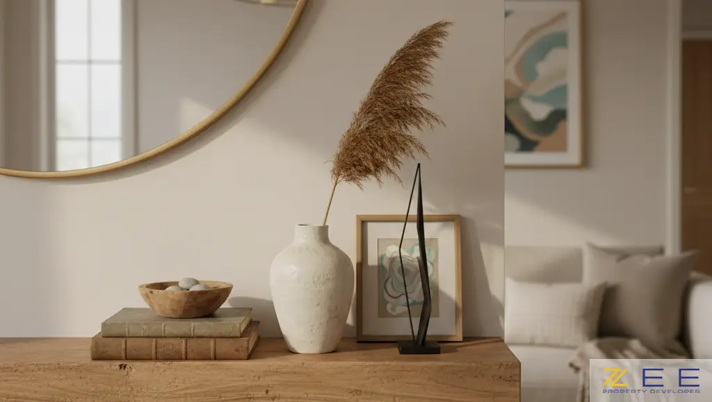 چیدمان اکسسوریها روی میز کنسول با رعایت قانون اعداد فرد (سه تایی)