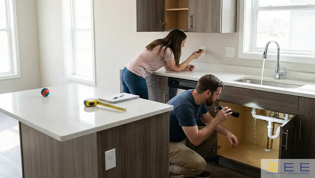 بررسی فنی تاسیسات برق و لولهکشی زیر سینک آشپزخانه توسط خریداران