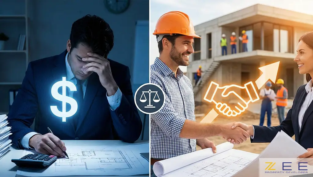 فشار مالی بر پیمانکار سنتی برای حفظ سود (چپ) در مقابل شراکت و همسویی منافع در مدیریت پیمان (راست)