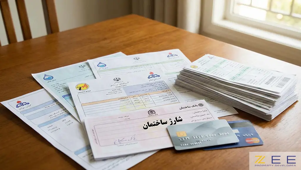 مجموعه فیشهای واریزی قبوض و مفاصا حساب شارژ ساختمان برای تسویه نهایی