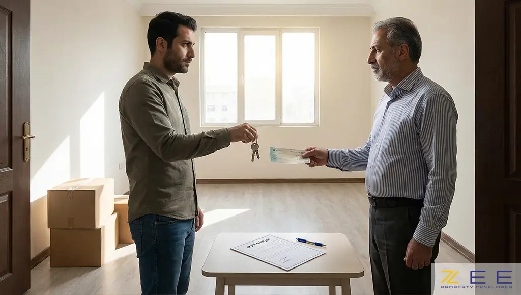 تبادل همزمان کلید آپارتمان و چک مبلغ ودیعه بین موجر و مستاجر