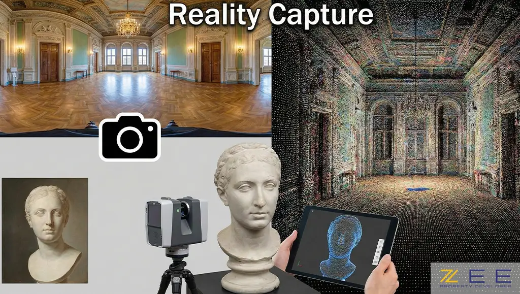 مقایسه عکس ۳۶۰ درجه، ابر نقاط محیطی و اسکن سهبعدی دقیق یک مجسمه