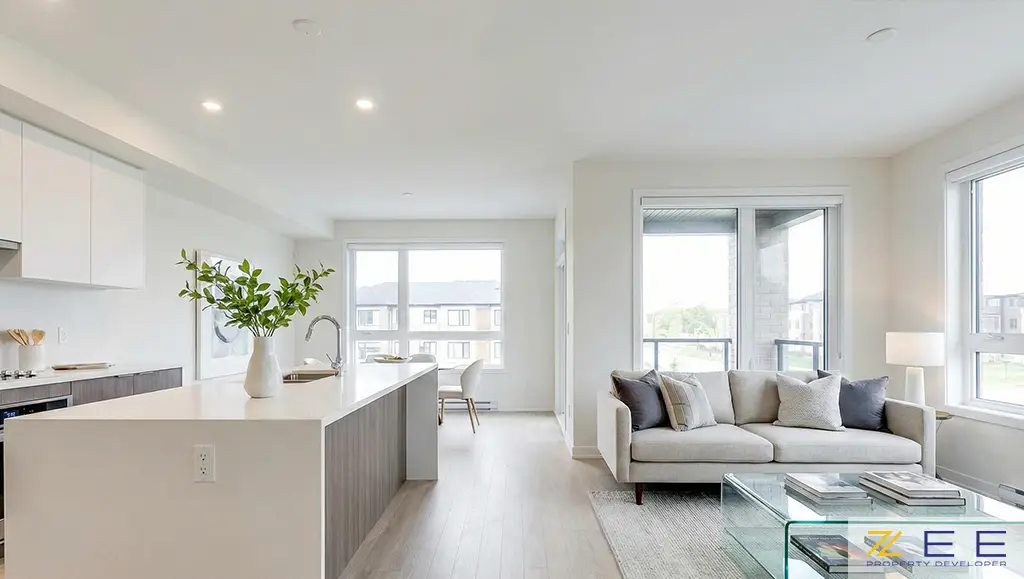 نمای داخلی خانه مرتب، خلوتشده و آمادهسازی شده (استیجینگ) برای عکاسی