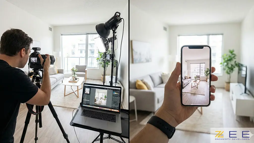 مقایسه صحنه عکاسی با تجهیزات حرفهای DSLR در برابر دوربین گوشی هوشمند