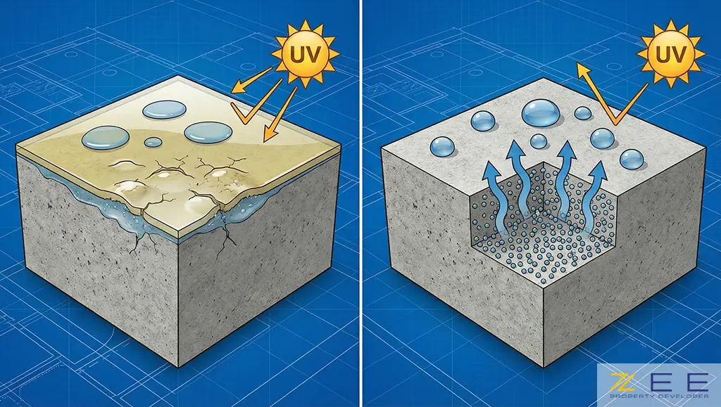 مقایسه فنی عملکرد پوششهای سنتی (پوستهشدن) و نانو (نفوذ عمیق و تنفسپذیری) روی بتن