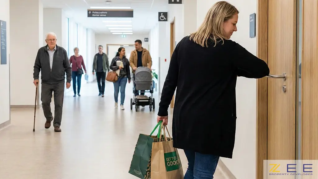 استفاده آسان از دستگیره اهرمی درب در مکان عمومی