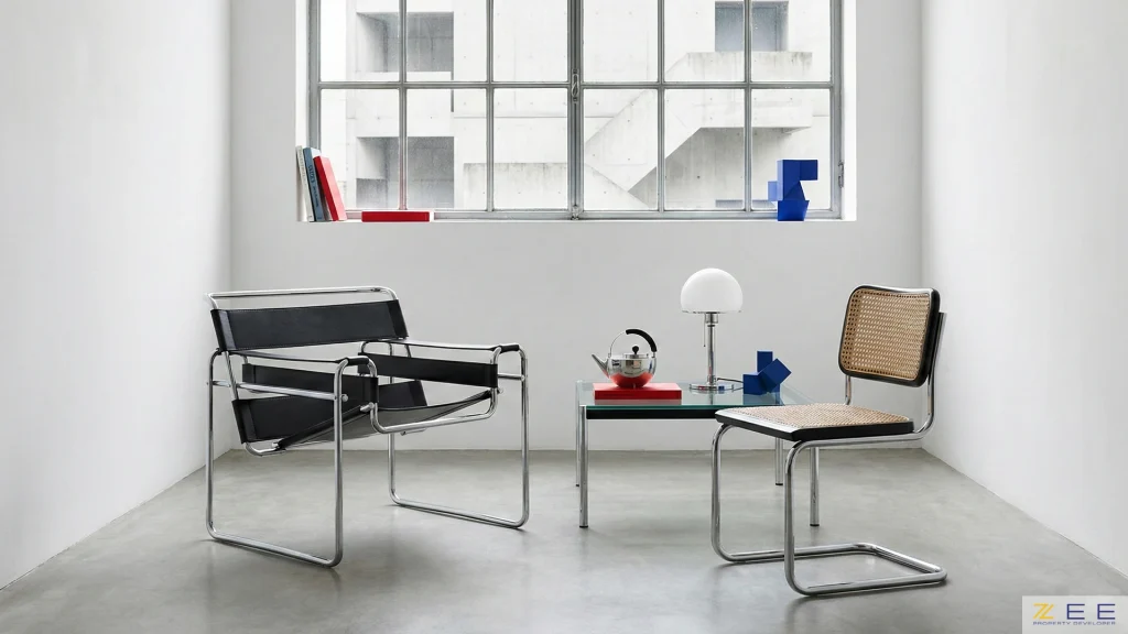 مجموعهای از مبلمان و اشیاء نمادین طراحی باهاوس در یک قاب