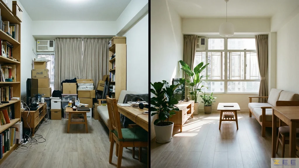 مقایسه فضای شلوغ و تاریک با فضای روشن و خلوت در نشیمن